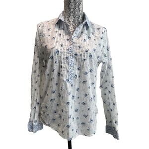 abercrombie and fitch Woman L blouse V Button‎ Blue Plaid Button Sleeve